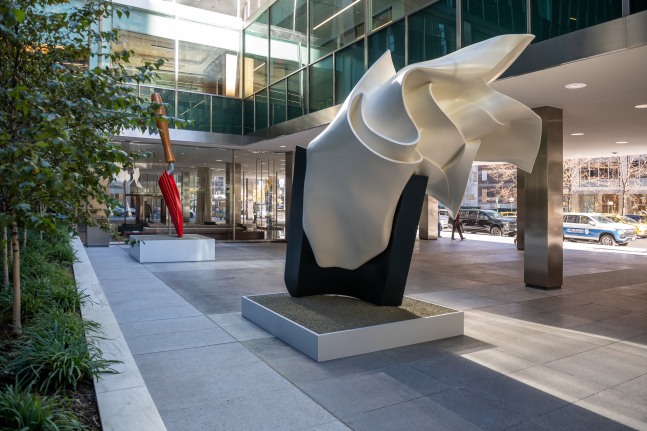 Installation view of Claes Oldenburg & Coosje van Bruggen at Lever House. © Claes Oldenburg and Coosje van Bruggen. Courtesy of the Estate of Claes Oldenburg & Coosje van Bruggen and Paula Cooper Gallery, New York. Photo credit: Timothy Schenck