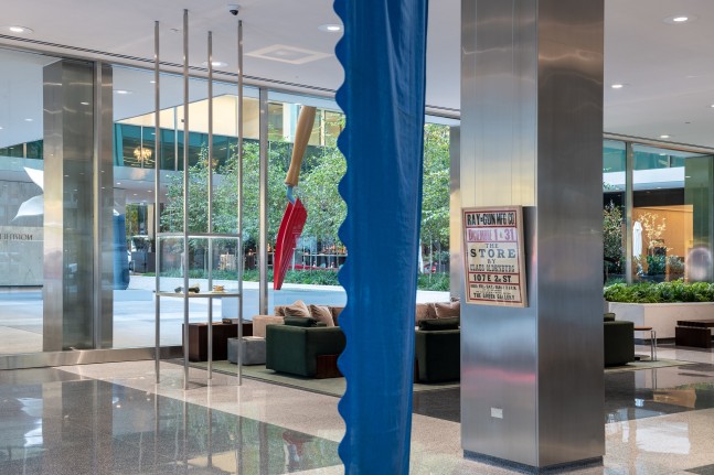 Installation view of Claes Oldenburg & Coosje van Bruggen at Lever House. © Claes Oldenburg and Coosje van Bruggen. Courtesy of the Estate of Claes Oldenburg & Coosje van Bruggen and Paula Cooper Gallery, New York. Photo credit: Timothy Schenck