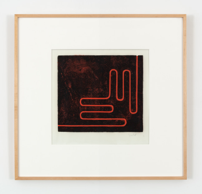 Alan Shields Singing Toy Car, 1975 acrylic paint, cotton belting, cotton thread, beads, wire 79 x 297 x 1 1/4 in. (200.7 x 754.4 x 3.2 cm) Photo: Oriol Tarridas