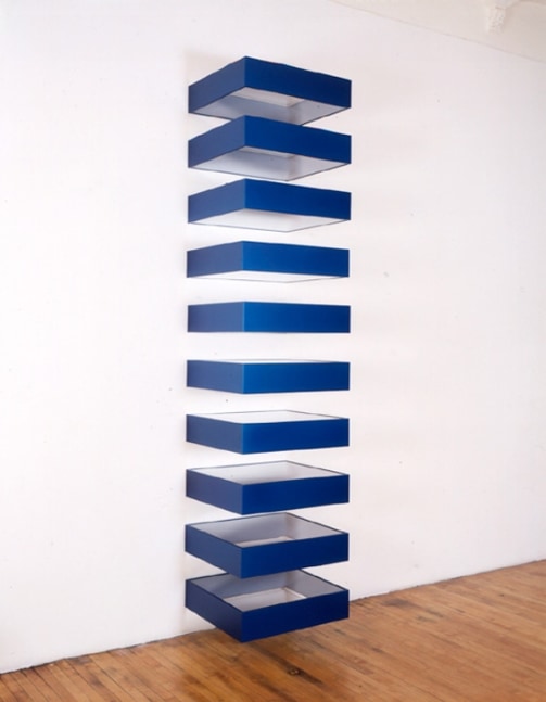 Donald Judd &quot;Untitled&quot; 1989 Anodized fast blue aluminum with clear plexiglass 114 x 27 x 24&quot;