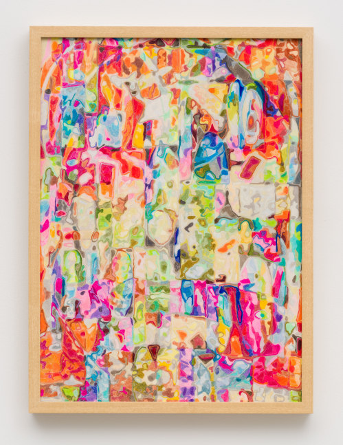 Jorge Pardo, Untitled 3 (Sarah), 2022 acrylic paint, colored pencil, and high gloss automotive lacquer on MDF panel