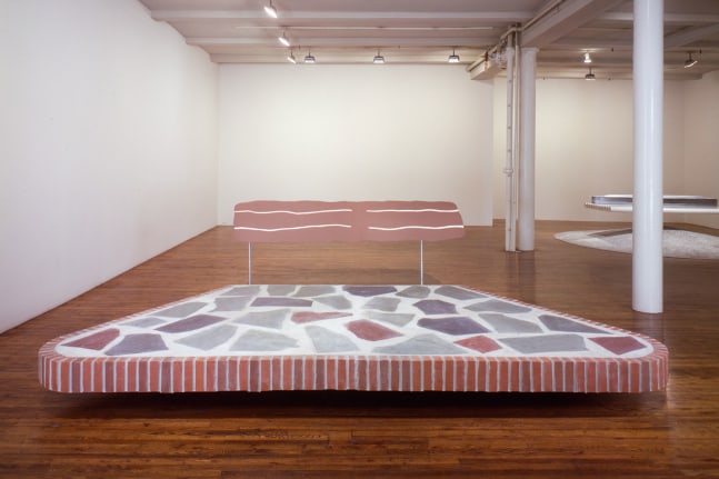 Robert Grosvenor Untitled, 2009 fiberglass, flocking and aluminum composed of two units: red unit: 48 x 48 x 192 in. (121.9 x 121.9 x 487.7 cm), aluminum unit: 48 x 312 x 1/2 in. (121.9 x 792.5 x 1.3 cm)