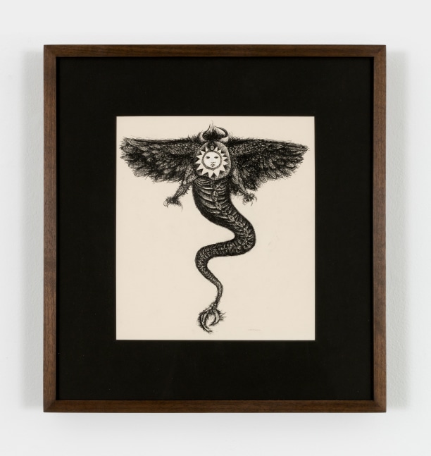 Bruce Conner GERYON, JULY 31, 1955, 1955 pen, ink and white paint on paper image: 8 7/8 x 8 in. (22.5 x 20.3 cm) frame: 14 5/8 x 13 5/8 in. (37.1 x 34.6 cm) BC-62-D