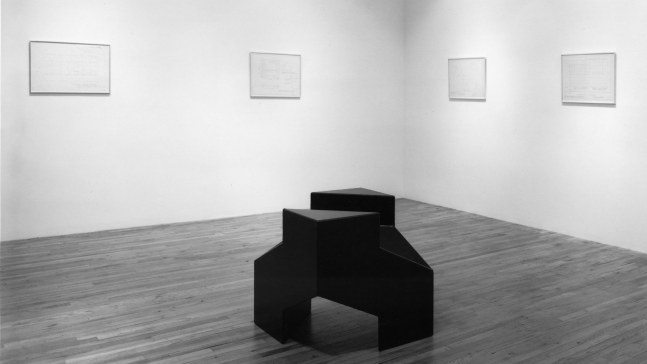 Installation view, Tony Smith, Paula Cooper Gallery, 115 Wooster Street, New York, October 19 - November 16, 1985. © 2025 Tony Smith / Artists Rights Society (ARS), New York. Courtesy Paula Cooper Gallery, New York. Photo: Geoffrey Clements.