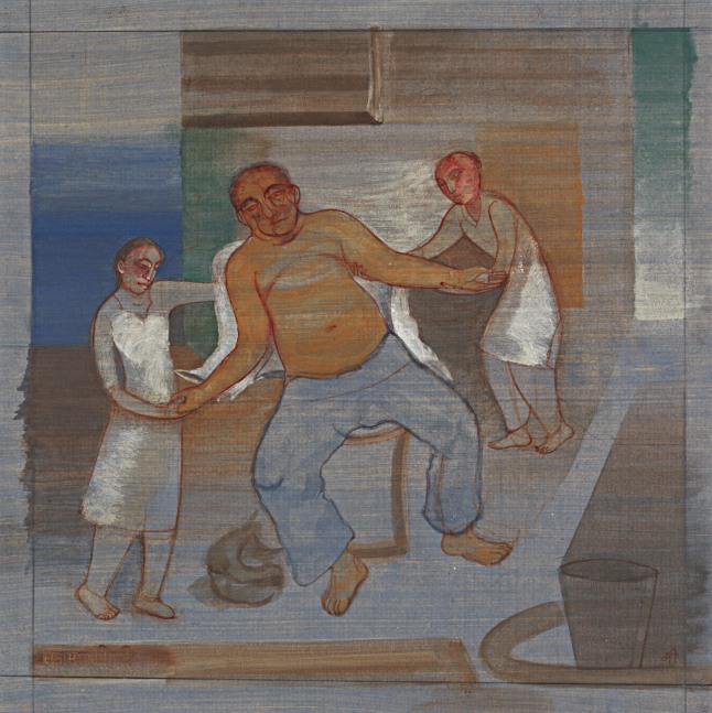 Nilima Sheikh
Salam Chechi 3 Preparing for Bath, 2007
Tempera on Saganer paper
11.8 x 11.8 inches / 30 x 30 cm