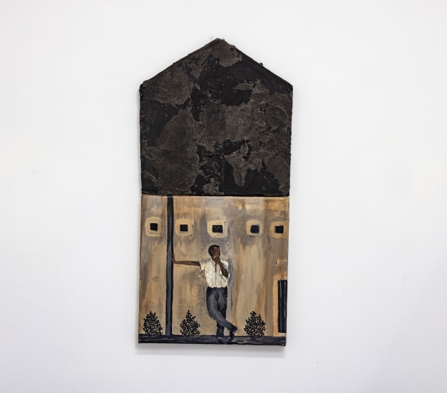 Figure near a closed space, 2025
Acrylic and casting powder on canvas and polyurethane foam (diptych)
24.4 x 11.8 inches / 62 x 30 cm
 