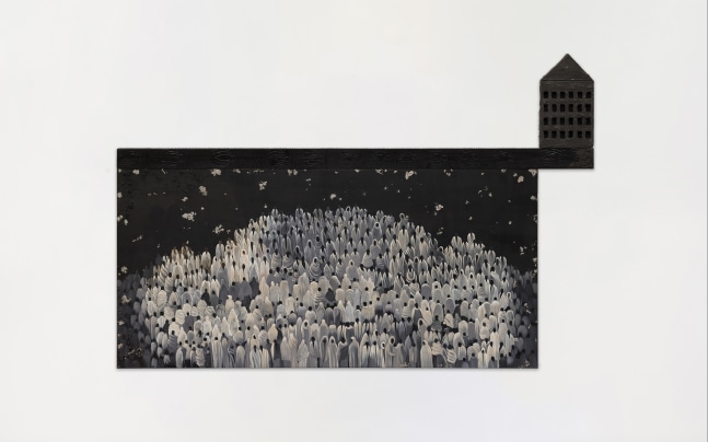Gathering, 2025

Acrylic, casting powder and paper mache on linen | Carving on wood and polyurethane foam

Canvas: 37.4 x 78.7 inches / 95 x 200 cm

Wood panel: 3.5 x 88.5 inches / 8.8 x 225 cm

Foam: 16.9 x 9.8 inches / 43 x 25 cm