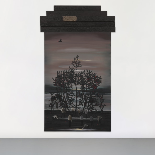 Mysterious Fruit, 2024
Acrylic on linen | Acrylic, casting powder and carving on wood
88.5 x 53.5 inches / 225 x 136 cm