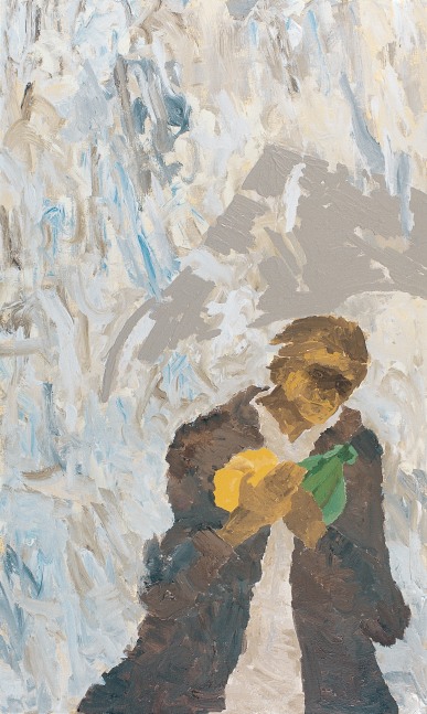 GIEVE PATEL Man in the Rain with Bread and Bananas, 1990  Acrylic on canvas