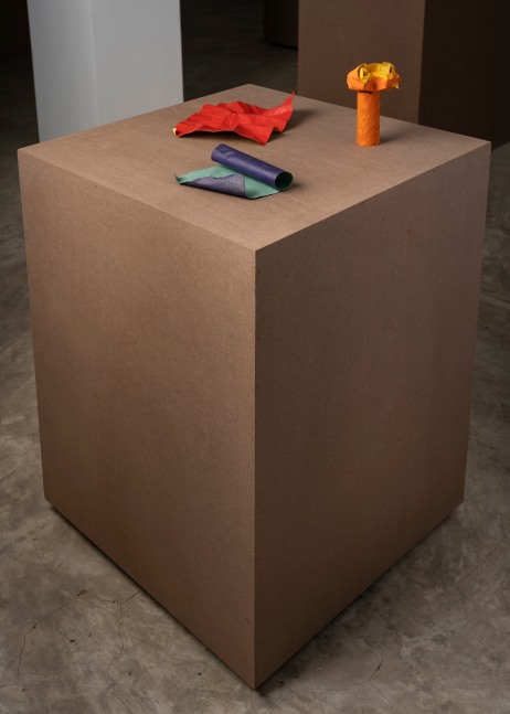 PS8, 2025
Folded handmade paper, acrylic, gesso | Base: Ceramic, acrylic
Sheet 1: 9 x 7.6 x 1.3 inches / 23 x 19.5 x 3.5 cm
Sheet 2: 4.7 x 3.9 x 3.5 inches / 12 x 10 x 9 cm
Sheet 3: 6.4 x 4.3 x  1.5 inches / 16.5 x 11 x 4 cm 
Base: 3.9 x 1.5 x 1.5 inches / 10 x 4 x 4 cm
 