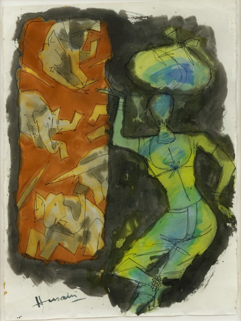 M.F. Husain
Dancer, 2000
Watercolour on paper
60 x 44 1/2 inches (152.4 x 113 cm)