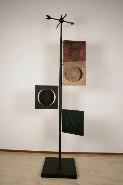 Gulammohammed Sheikh
Weather Vane Incredible India Vibrant Gujrat, 2007
Smoked mild steel, brass, wood, plywood, flash, gouache and acrylic paints laminated with melamine
82.6 x 26.7 x 17.7 inches / 210 x 68 x 45 cm