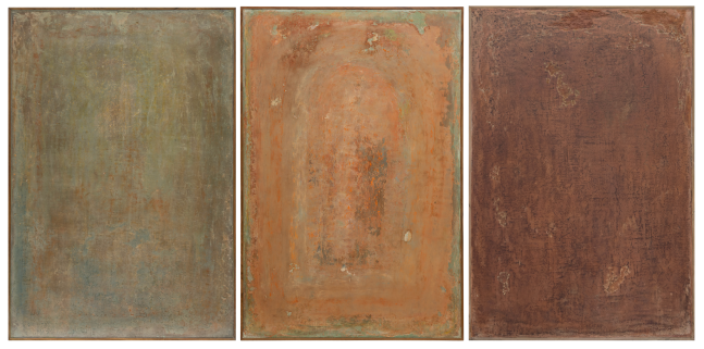 Breath 11, 2025
Lime plaster and casein&amp;ndash;based Jaipur stone pigment
36 x 72 inches / 91.4 x 182 cm (triptych)