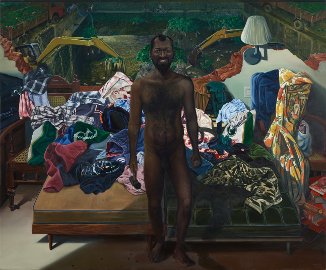 RATHEESH T., I Am (Cleaning Pond), 2015  Oil on canvas  198 x 244 cm / 78 x 96 in