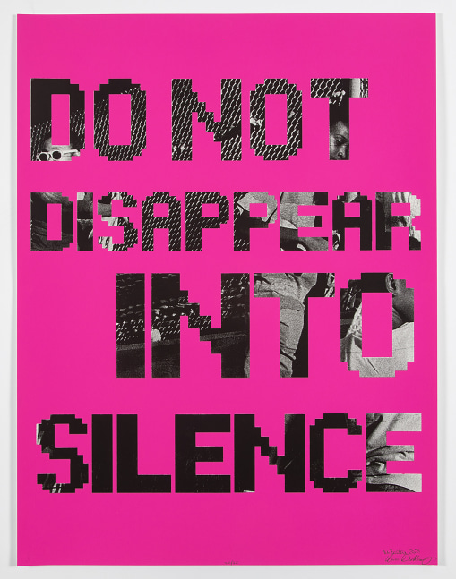 Silence
Brooklyn Hi-Art! Machine, Mildred Beltr&amp;eacute;, Oasa Duverney, 2021

Silkscreen
18&amp;quot; x 24&amp;quot;
Edition of 20, 6 artist proofs
$500

Printed by Kingsland Printing, Brooklyn, NY

PURCHASE