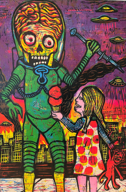 Last Licks&amp;nbsp;
Sean StarWars, 2020&amp;nbsp;

Color woodcut
20&amp;rdquo; x 30&amp;rdquo;
Varied edition
$550

Published by Woodcut Funhouse, Laural, MS

PURCHASE