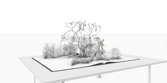 From Arachnophobia to Arachnophilia: Venice Tree&amp;nbsp;
Tom&amp;aacute;s Saraceno, 2021

Artist&amp;rsquo;s book, with five hand-cut paper pop-up scenes&amp;nbsp;
Deluxe Edition, page spread: 33&amp;quot; x 23.3/8&amp;quot;
Deluxe Edition: 10 or fewer copies

Papercutting by Chisato Tamabayashi, London; sewing by Studio Tom&amp;aacute;s Saraceno, Berlin

INQUIRE