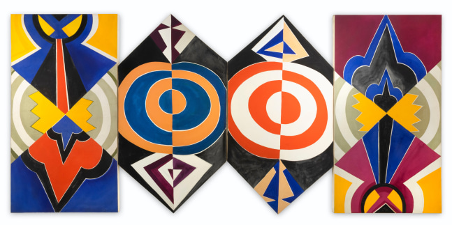 Joe Overstreet

Justice, Faith, Hope, and Peace, 1968

acrylic on constructed canvas on 4 panels

90.0h x 191.0w x 3.0d in
228.28h x 486.09w x 7.62d cm

(JOVE013)