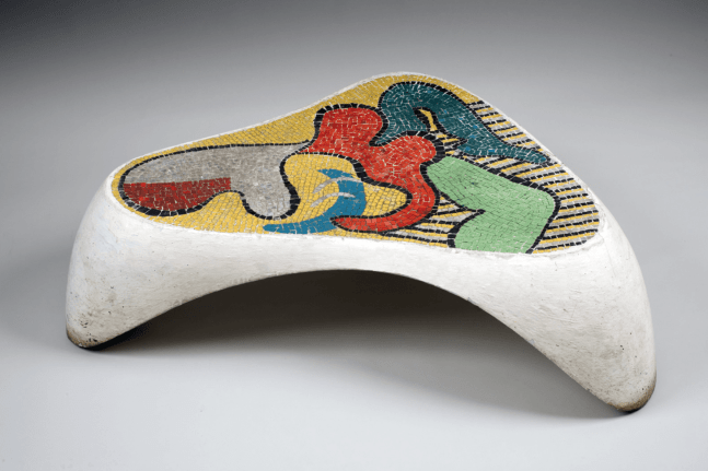 Jeanne Reynal and Isamu Noguchi
            
    
        Mosaic by Jeanne Reynal on a Table by Isamu Noguchi, 1943    
    magnesite, paint, mosaic tesserae                                    13 1/4h x 48w x 35 3/4d in
33.66h x 121.92w x 90.81d cm
                    
                            JNO001