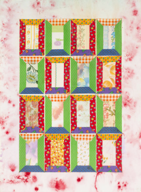 Miriam&amp;nbsp;Schapiro
Again Sixteen Windows, 1973
Enamel spray, watercolor, and fabric on paper
30.50h x 22.50w in
77.47h x 57.15w cm
MSCHA049