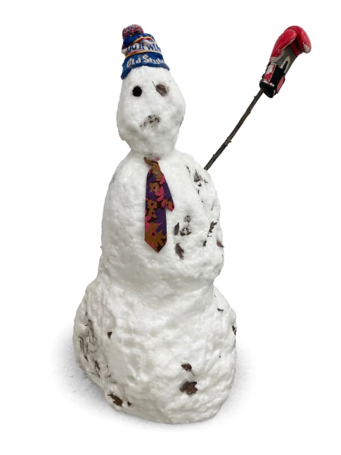 Tony Tasset

Snowman with Boxing Glove, 2025

polystyrene, acrylic gesso, acrylic paint, crushed german glass, epoxy resin, brass, enamel paint, bronze with patina and found objects

70 3/4 x 47 x 35 in.
179.7 x 119.4 x 88.9 cm.

(TTAS015)