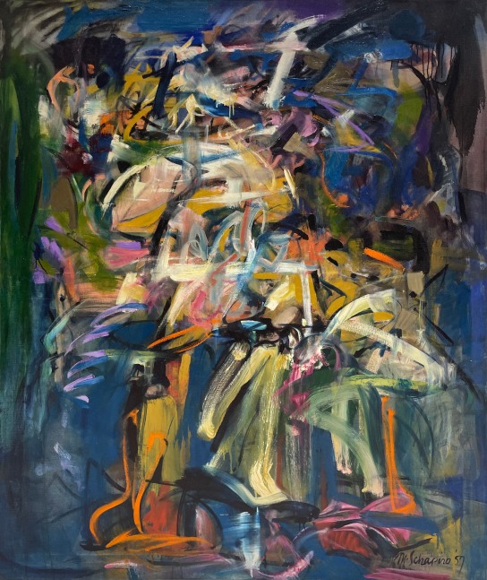 Miriam&amp;nbsp;Schapiro

Nightwood, 1957

oil on canvas

60h x 51w in