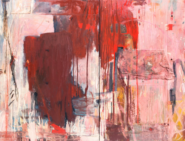 Jo Dennis

Monster, 2024

oil, acrylic, spray paint, marble dust, drop cloth and yarn on military surplus tent fabric

78 x 102 in.
198.1 x 259.1 cm.

(JODEN001)