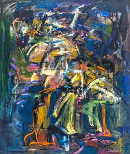 Miriam Schapiro

Nightwood, 1957

oil on canvas

60h x 51w in
152.40h x 129.54w cm

MSCHA352