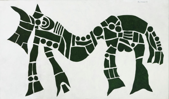 Paul Waters
The Horse with Scares and Balls, 1970

oil on cut linen collage on canvas

70h x 118w in
177.80h x 299.72w cm
PWAT379