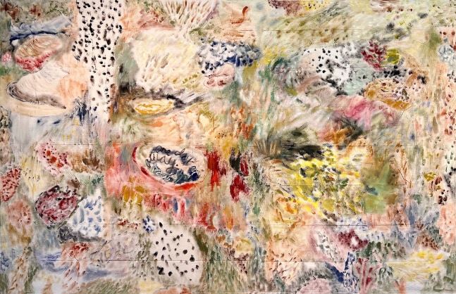 Ted Gahl

Mom&amp;#39;s Garden, 1990

acrylic, Moroccan pigments, chalk, colored pencil, and graphite on unprimed canvas

68h x 105 3/4w in
172.72h x 268.61w cm

TGAHL010