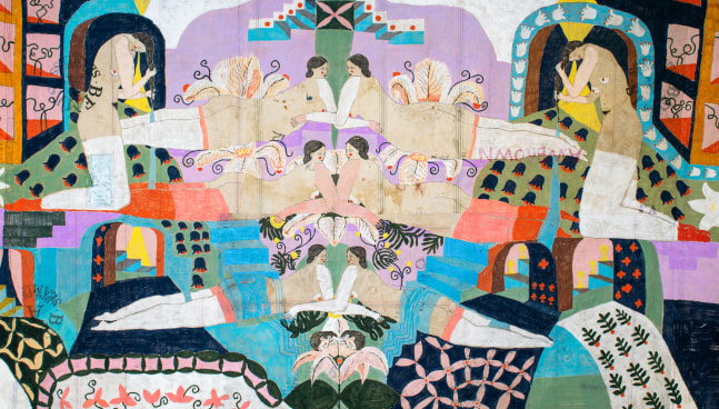 Lauren dela Roche

Earth Worm, 2024

acrylic on found cotton feedsack and acrylic varnish

66 x 115 in.
167.6 x 292.1 cm.

(LDRO026)