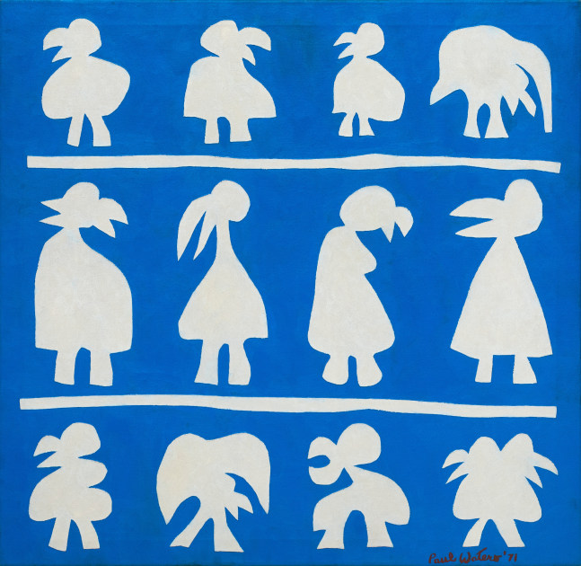 Paul Waters
Twelve Birds, 1971
oil on cut linen collage on canvas
34.0h x 35.0w in
87.0h x 89.53w cm
(PWAT250)