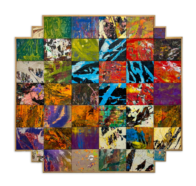 Basie Allen

(Amalgamated) 12 corners, 2024

acrylic, wax pastel, pencil tarp transfer, mix media, on muslin and linen, artist made frame

56 x 58 in.
142.2 x 147.3 cm.

(BASIE007)