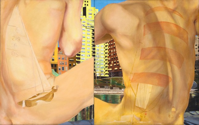 Martha Edelheit
Model Boat Pond, 1972&amp;ndash;73
acrylic on canvas, in two parts
38h x 24w in
96.52h x 60.96w cm
MEDE725