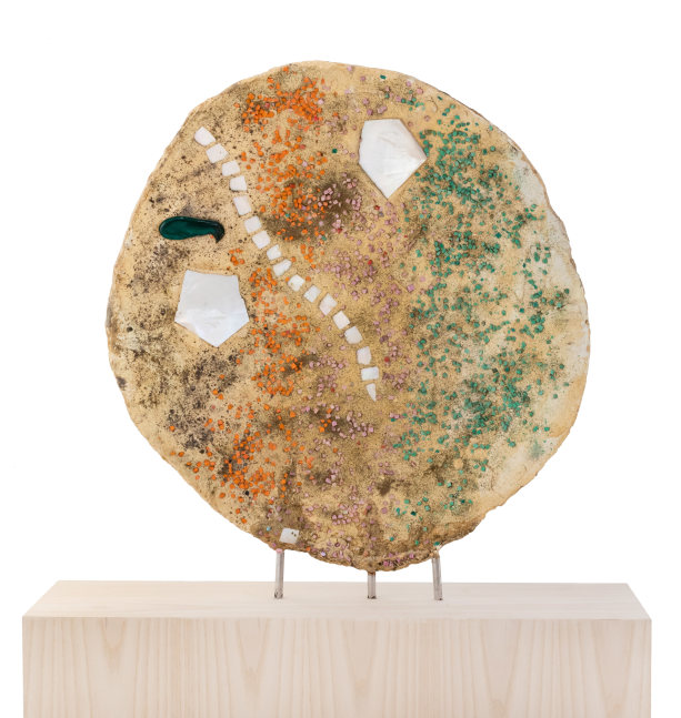 Jeanne Reynal
                    (1903-1993)
            
    
        Untitled, 1963    
    smalti, Japanese shell, and poured glass on pigmented cement and steel                                    27 1/4h x 26 1/2w x 1 1/4d in
69.22h x 67.31w x 3.18d cm
                    
                            JREY084