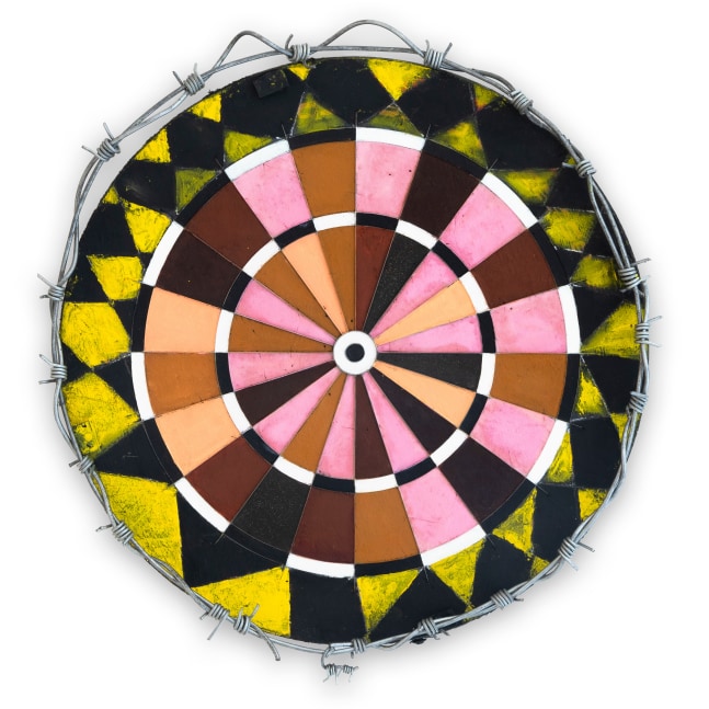 Acacia Marable

Mixed Feelings #2, 2022

oil and wire on sisal dartboard

19 3/4 x 19 1/2 x 3 1/2 in.
50.2 x 49.5 x 8.9 cm.

(ACM004)