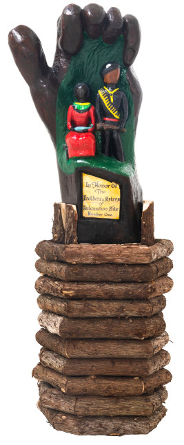 Anderson&amp;nbsp;Pigatt

In Honor of the Brothers and Sisters of Reclamation Site One, 1969

painted wood and mixed media

45h x 27 1/2w x 16d in

114.30h x 69.85w x 40.64d cm

APIGA013