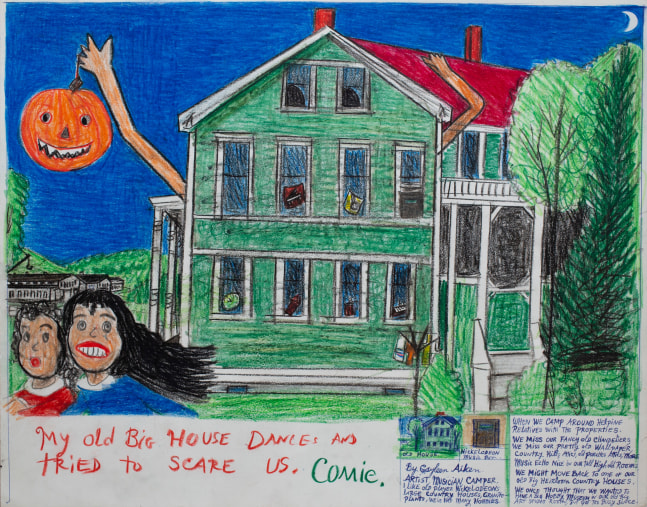 My old Big House Dances and tried to scare us, 1989
Colored pencil, ballpoint pen, and crayon on paper
11 x 14 inches