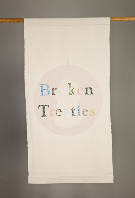 Gina Adams
Broken Treaties, 2014
Painters canvas, calico fabric, thread
3 x 5 feet
Courtesy of the Artist and Fort Gansevoort