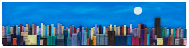 Melvin Smith, New York in the Pale Moonlight, 1996, Painted wood on wood panel, 24 x 96 x 6 in.