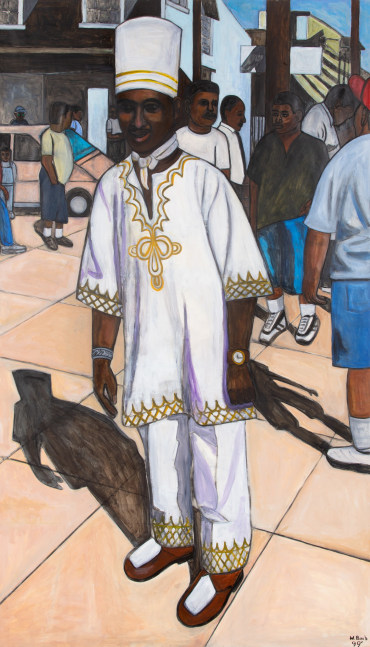 Willie Birch
Waiting for the Procession, 1999
Acrylic and charcoal on paper
83.5 x 48.5 inches&amp;nbsp;