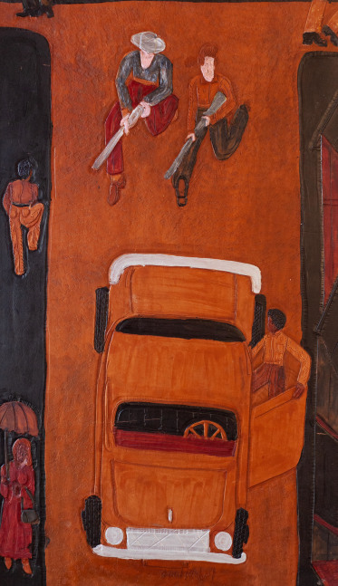 The Getaway,&amp;nbsp;2015
Acrylic paint on carved and tooled leather
32.5 x 19.75 inches