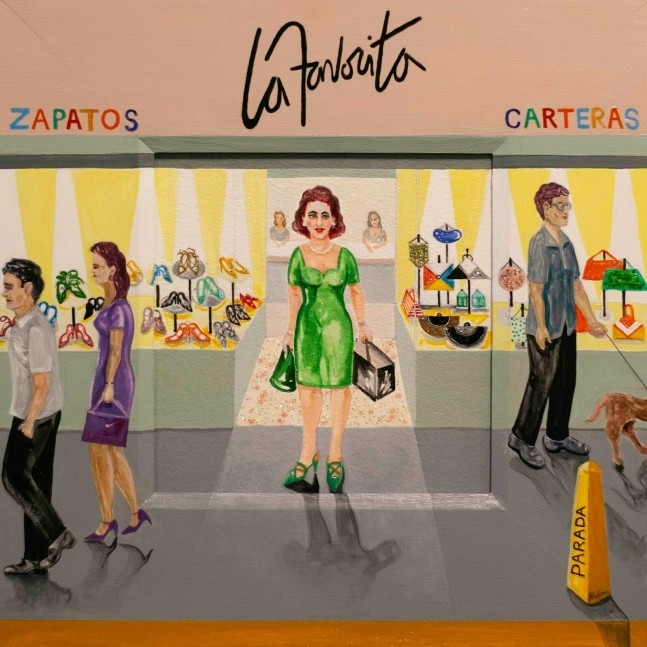 La Favorita (My Aunt Shoe Shopping), 2021
Gouache on Arches paper with wood matte
12.5 &amp;times; 12.5 inches
