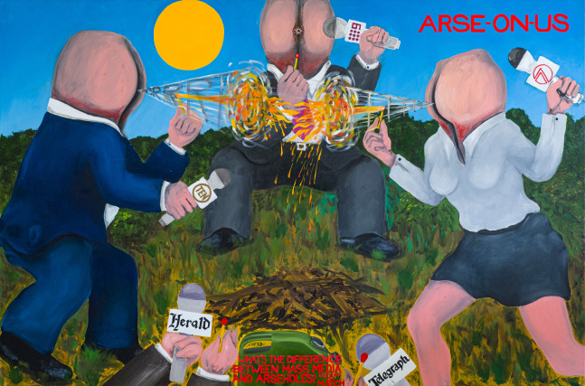 Gordon Hookey
Arse-on-us, 2003
Oil on canvas
48 x 72 inches