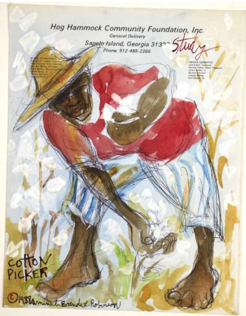 Aminah Brenda Lynn Robinson
Cotton Picker
1988
11 x 8.5 in.
Watercolor, pen, and ink, on paper with letterhead