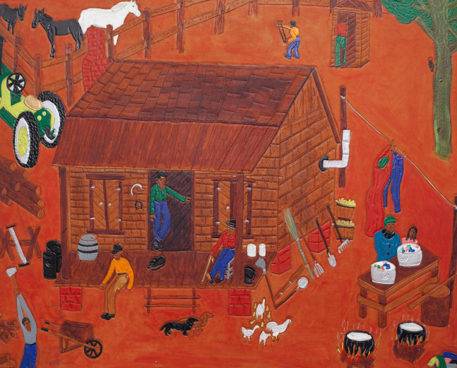 Winfred Rembert
Patsy&amp;#39;s House, 2009
Acrylic paint on carved and tooled leather
29 x 36 in