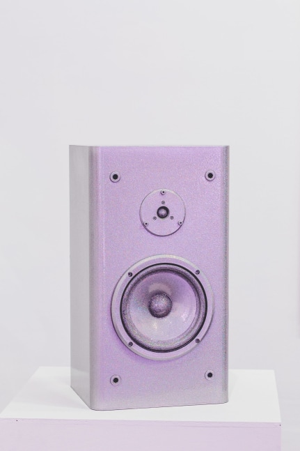 Sadie Barnette
Untitled (Speaker 5), 2018&amp;nbsp;
Silver metal flake on found speaker
21 x 11 x 11 inches