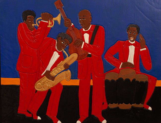 Winfred Rembert
Ben Shorter's Band, 2004
Acrylic paint on carved and tooled leather
26.75 x 34.5 in