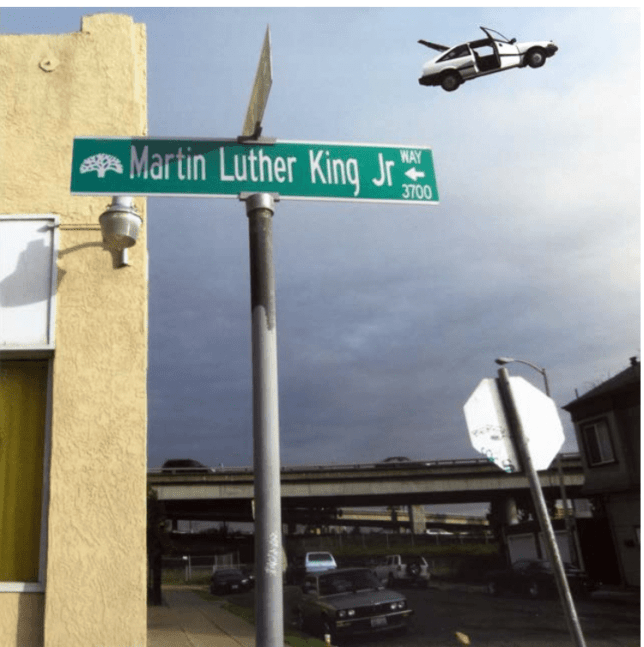 Sadie Barnette
Untitled (Martin Luther King Blvd. and Flying Honda), 2014
C-Print
11&amp;nbsp; x 13 inches framed
Edition of 5
Courtesy of the Artist and Fort Gansevoort