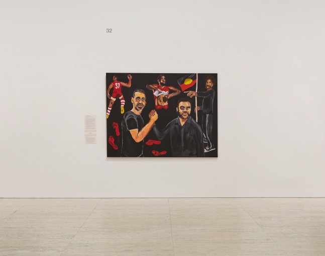 Installation view of Vincent Namatjira&amp;#39;s Stand strong for who you are 2020,&amp;nbsp;
on display as part of Archibald Prize 2020 exhibition, at the Art Gallery of New South Wales, 26 September -10 January 2021.

Photo &amp;copy; Art Gallery of New South Wales, Felicity Jenkins.&amp;nbsp;